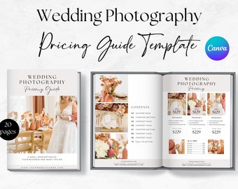 Modello di guida ai prezzi per la fotografia di matrimonio, brochure fotografica, prezzo del fotografo, guida ai prezzi di Canva, modello di fotografia - MGB16