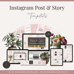 84 Pink and Gold Instagram Post & Story Templates, Canva Instagram Templates, Pink Branding, Canva