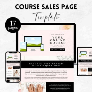 Cursusverkooppagina Canva-sjabloon, verkooppagina voor online cursus, cursusverkoopbestemmingspagina, verkooppagina Canva, blozen roze-MGB01