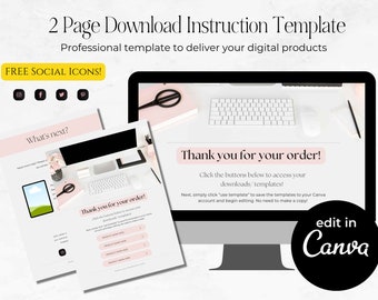 Digital Products Template, Download Instruction Template for Digital Product Sellers, PDF Deliverable Template, FREE Social Icons - MGB15