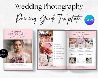 Modello di guida ai prezzi per la fotografia di matrimonio, brochure fotografica, prezzo del fotografo, guida ai prezzi di Canva, modello di fotografia - MGB08