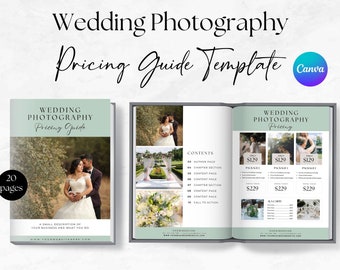 Modello di guida ai prezzi per la fotografia di matrimonio, brochure fotografica, prezzo del fotografo, guida ai prezzi di Canva, modello di fotografia - MGB07