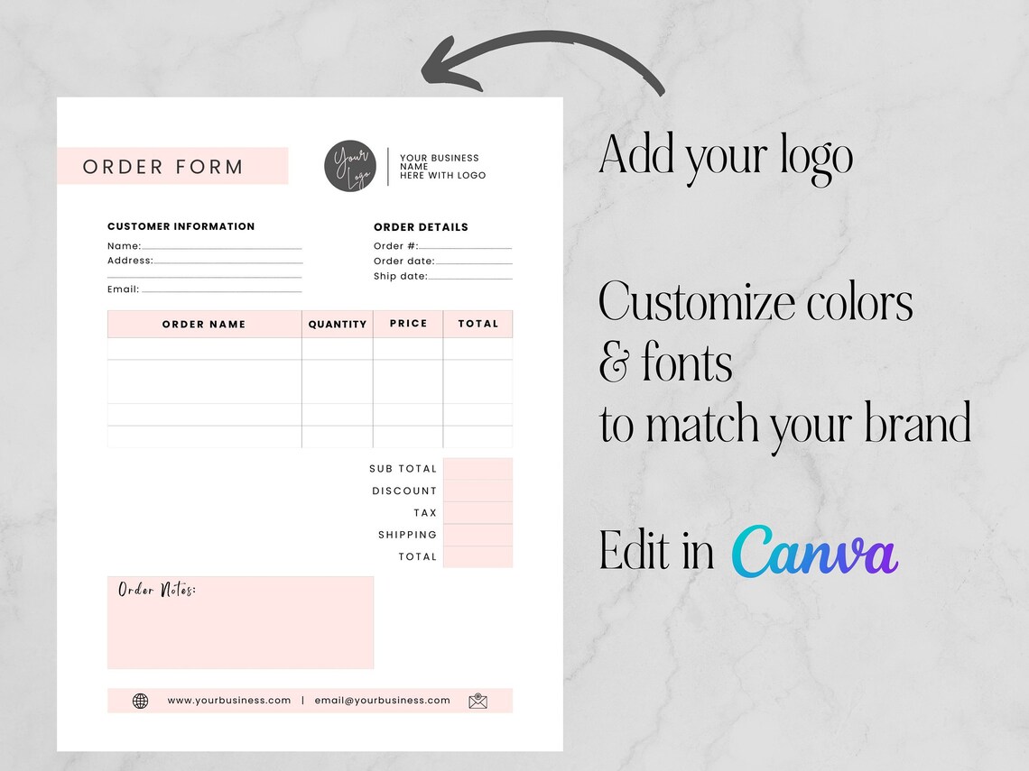 Order Form Template Editable Order Form Printabable Order - Etsy