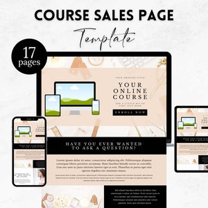 Canva-sjabloon voor cursusverkooppagina, verkooppagina voor online cursus, landingspagina voor cursusverkoop, verkooppagina Canva, neutraal - MGBNM