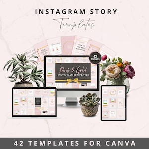42 Pink & Gold Instagram Story Templates | Canva Instagram Templates | Instagram Business Templates | Instagram Story Pink | Canva