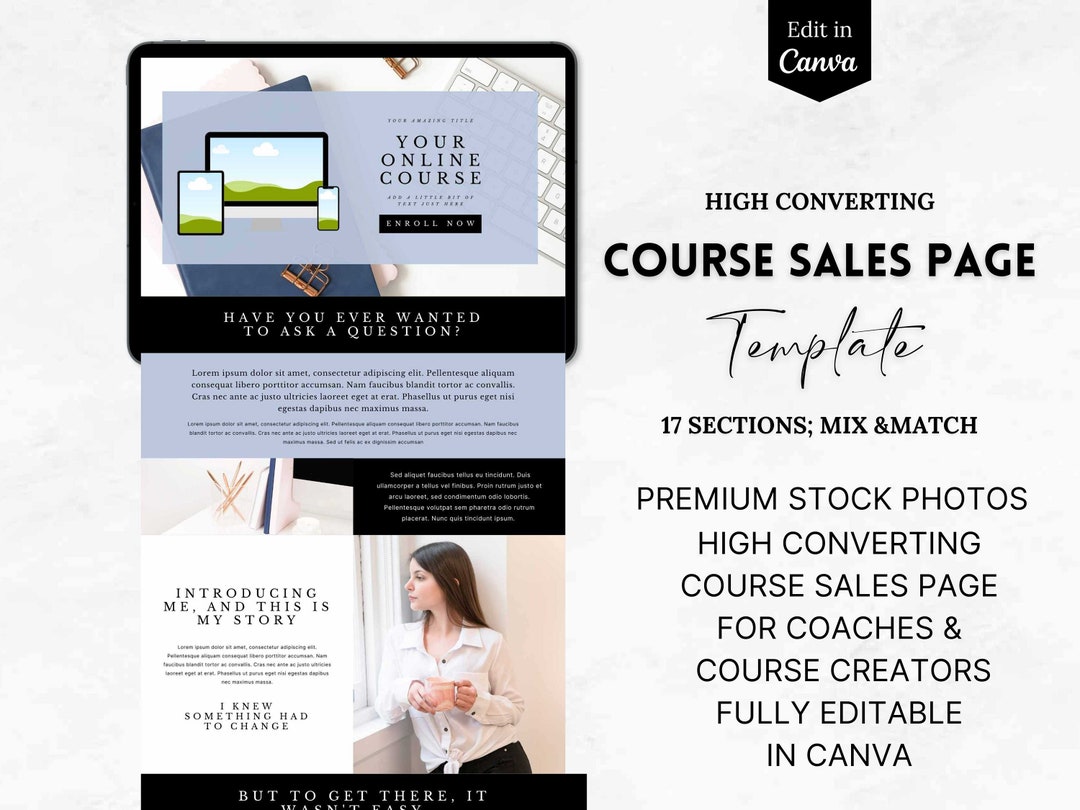 Course Sales Page Canva Template, Sales Page for Online Course, Course ...