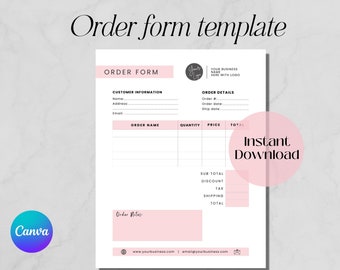 Order Form Template | Editable Order Form | Printabable Order Form | Pale Pink - MGB08