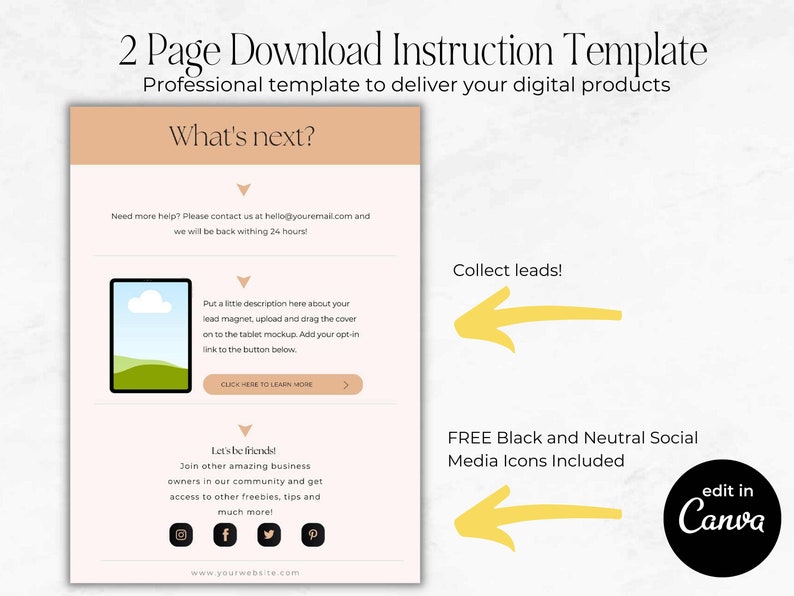 Canva Download Instructions Template, Etsy Digital Product Instructions, PDF Deliverable