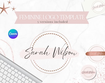 Modello logo rosa cipria e oro rosa, logo femminile, prefabbricato, design del logo, kit di branding logo boutique per piccole imprese femminili MGB11