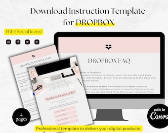Canva Digital Products Template, DROPBOX Download Instruction Template for Digital Product Sellers, PDF Deliverable Template - MGB15