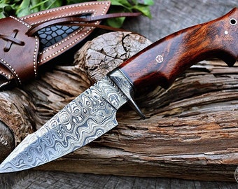 Damascus knife Handmade Damascus hunting knife Hand forged Damascus steel knife Anniversary gift for Him leather sheath