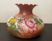 Vintage 10 Burgundy and White with Hand-Painted Flowers Glass Replacement 10 Fitter Lamp Shade