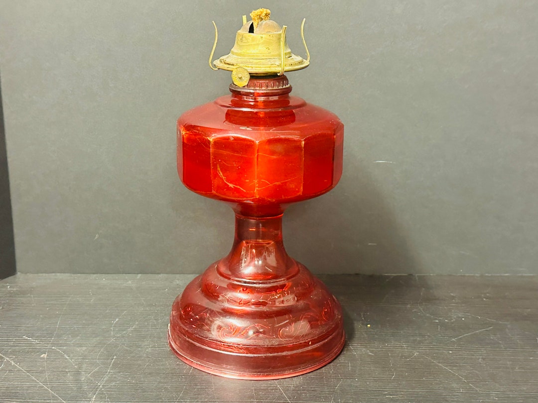 Vintage 12 Red Glass Floral Pedestal Oil Kerosene Lamp Base Etsy