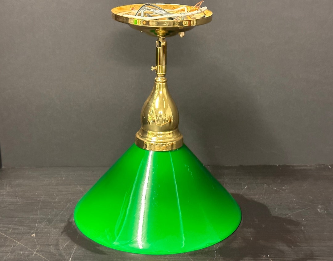 Vintage 12 Hanging Brass Downrod Ceiling Light Fixture W/green Cased