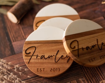 Custom Engraved Coasters, Wood and Marble Coasters, Gifts for the Home, Realtor Gifts, New Home Gifts, Wedding Gifts, Custom Wedding Gift,