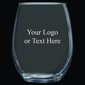 Bulk Etched Personalized 9oz Stemless Wine Glass With Your Custom Text or Logo | Wedding | Promotional | Giveaway