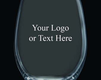 Bulk Etched Personalized 15oz Stemless Wine Glass With Your Custom Text or Logo | Wedding | Promotional | Giveaway