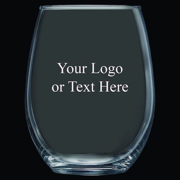 Bulk Etched Personalized 9oz Stemless Wine Glass With Your Custom Text or Logo | Wedding | Promotional | Giveaway