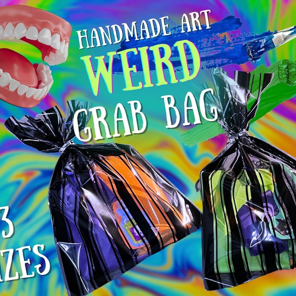 Weird Grab Bag of Handmade Art | Magnets, Ornaments, Mini Drawings and Paintings | Weird Creepy Colorful Art