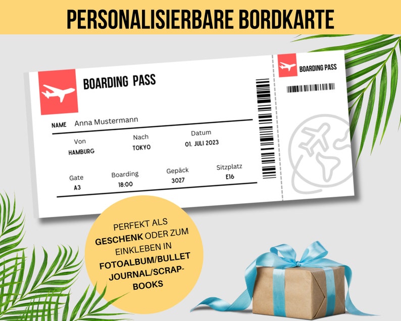 Bordkarte Boarding Pass / Vorlage Zum Verschenken Ausdrucken - Etsy