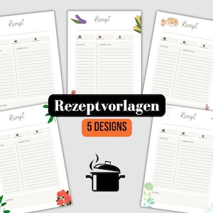 Recipe templates BUNDLE / 5 designs / templates to print out or use digitally / German, A4, digital, GoodNotes, printer-friendly