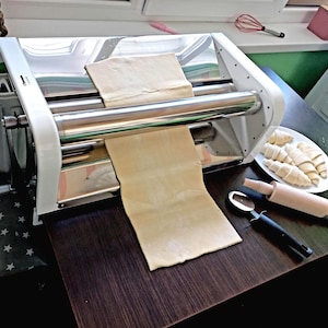 Manual dough sheeter machine, 15.7-inch, stainless steel, pizza roller, for baking, pasty.