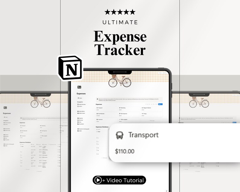 Notion Expense Tracker Template | 1-page Monthly Budget Planner ...