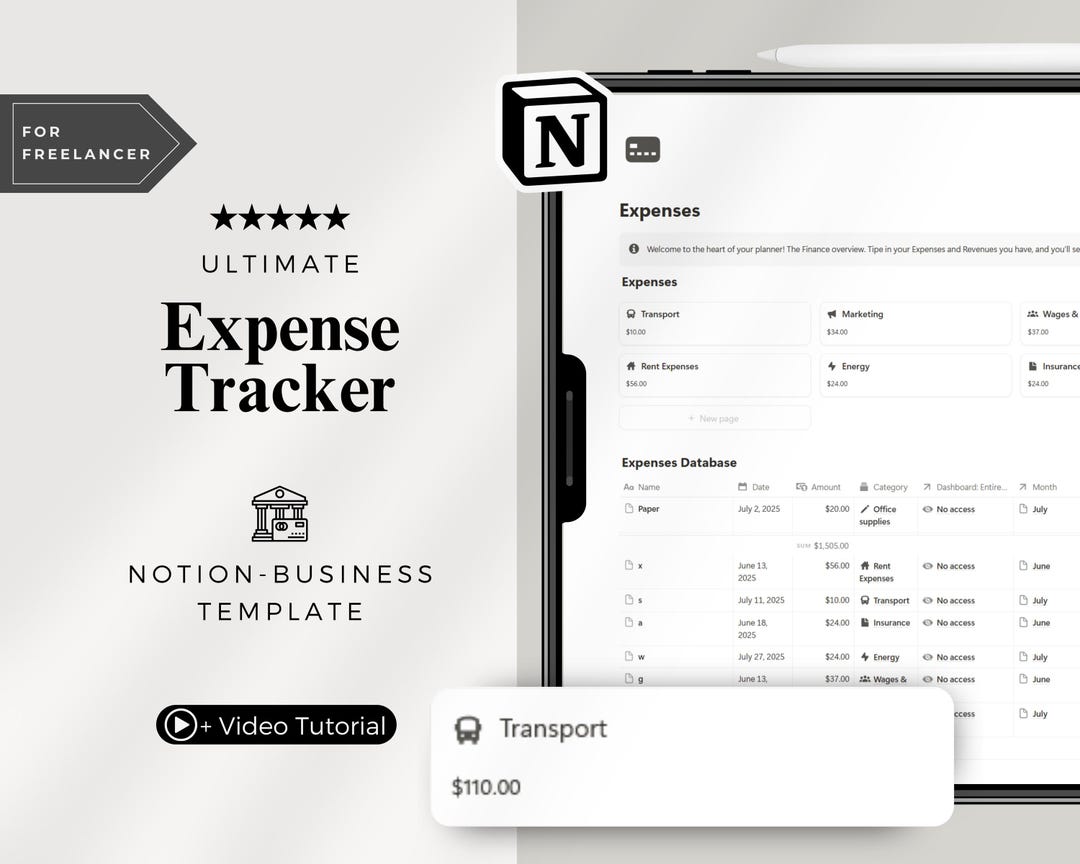 Notion Expense Tracker Template | 1-page Monthly Budget Planner ...