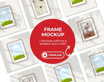 Canva Poster Mockup wooden frame for Etsy shop-thumbnail | A3/A4 with Shadows | product picture templates light wall background | +tutorial