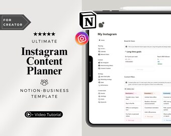 Instagram Content Planner Notion | Notion Planner Social Media | Digital Instagram Content Calender | Notion Content Creator Template