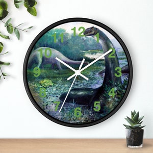 Brontosaurus Wall Clock/Gift/Dinosaur/Kids/Author/Writer/Vintage/Art/School/Student/Reptile/Paleontology/Science/Jurassic/Child