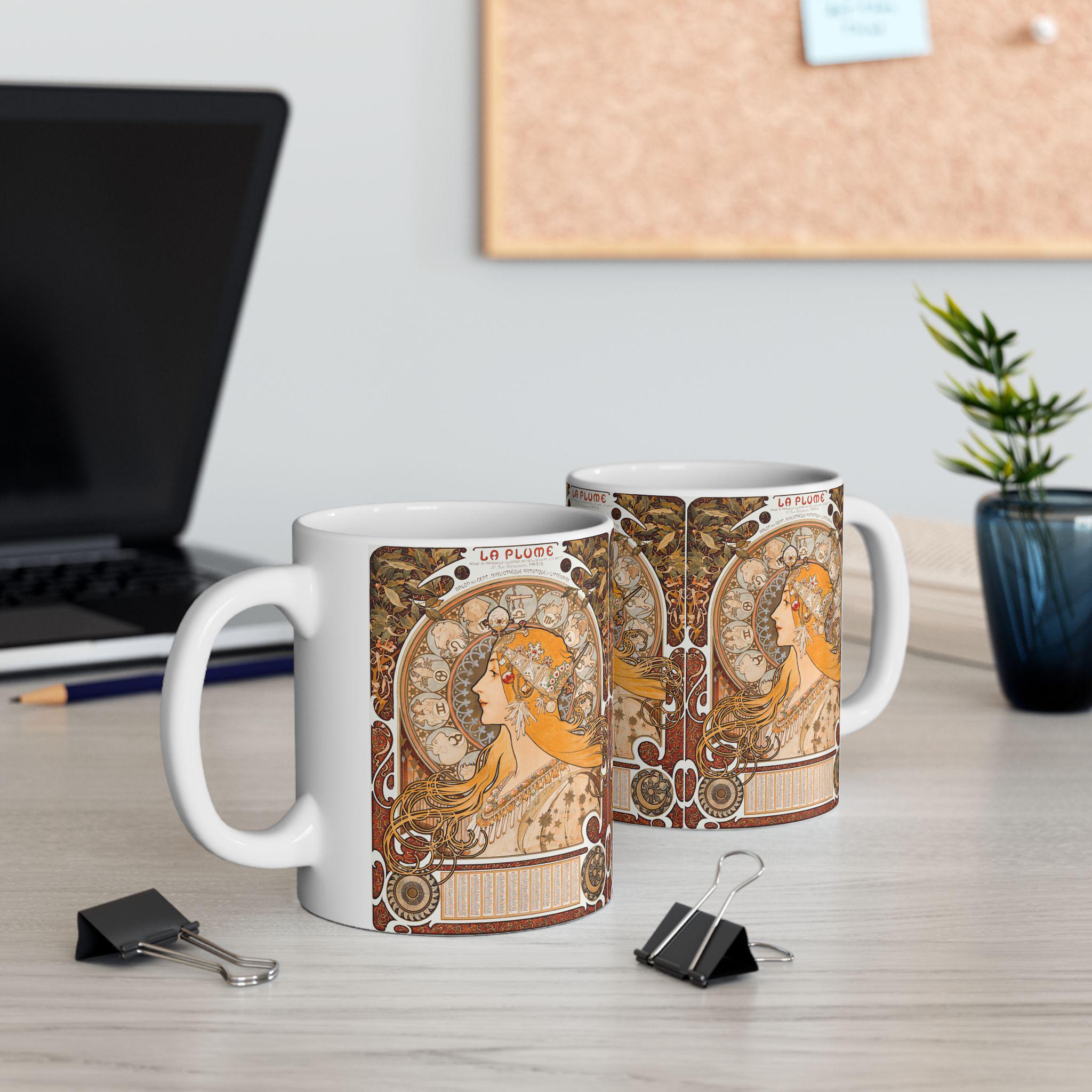 Mucha Zodiac White Ceramic Mug (11, 15oz) Art Nouveau/Deco/Vintage/Ad/Graphic/Art/Gift/Coffee/Tea/Illustration/History/Czech/Unique