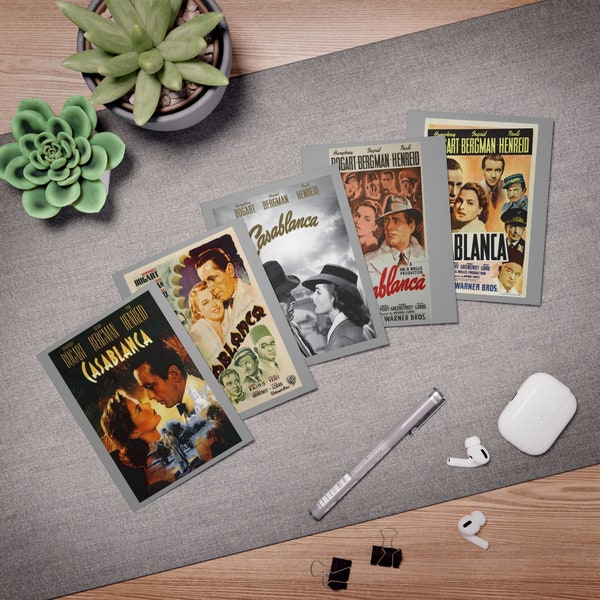 Casablanca Vintage Movie Poster Multi-Design Greeting Cards (5-Pack) Hollywood/Film/Gift/Writer/Silver Screen/Bogart/Bacall/Present