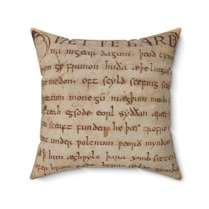 Beowulf Nowell Codex Manuscript Spun Polyester Square Pillow Old English/Viking/Anglo-Saxon/History/Grendel/Literary/Poem/Gift