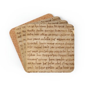 Beowulf &quot;Codex&quot; Manuscript Corkwood Coaster Set Norse/Literary/Epic/Viking/Writer/Author/Saga/Vintage/Gift/Entertain/Page