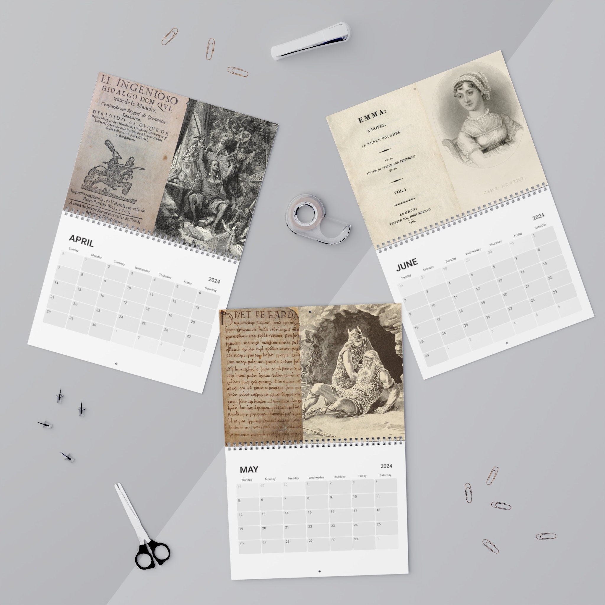 Classic Literature Calendar 2024, Vintage Calendar 2024 sold by Larissa