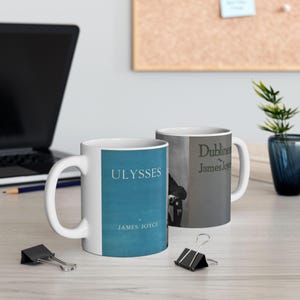 James Joyce and Novels White Ceramic Mug (11, 15oz) Vintage/Literary/Portrait/Book/Writer/Author/Gift/Coffee/Tea/Dubliners/Irish