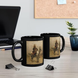A Cavalryman Black Ceramic Mug (11-15oz) Napoleonic/Horse/Cuirassier/Vintage/Painting/Imperial France/Uniform/Military/War/Waterloo