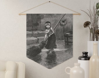 Cosette Sweeping Les Miserables Pennant Musical/Novel/Hugo/Literary/Writer/Author/Classic/Theater/Stage/Vintage/Illustration