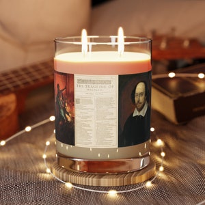 Shakespeare Macbeth First Folio Scented Candle - Full Glass, 11oz Literary/Writer/Author/Vintage/Play/Gift/History/Classic/Tragedy/Stage