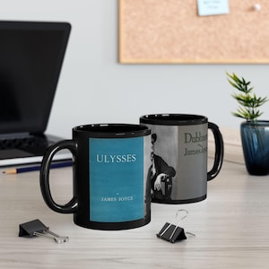 James Joyce and Novels personalizable Black Ceramic Mug (11, 15oz) Vintage/Literary/Writer/Author/Irish/Classic/Gift/Book Lover Gift/Coffee