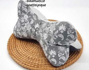 Reading bone with the name "Flowers" made of cotton, waffle pique and teddy fabric, neck pillow, bookend, decorative pillow, relaxation pillow, antique mint