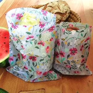 Organic Beeswax Bag &quot;Flowers 4&quot; Snack, Lunch bag, Bread bag, Food Starter Pack, handmade, Organic Beeswax, Food Wrap, Zero waste