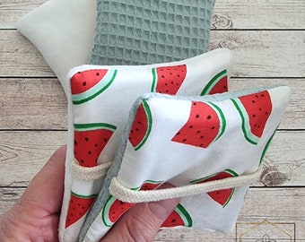 Set van 2 Beauty Kit "Melon" peeling / wasspons, gezichtsverzorging, wasnet, make-up verwijdering pads, Plege, gezicht, wasbaar, herbruikbaar, cadeau