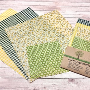 Organic Beeswax Cloths Set of 4 &quot;yellow-green&quot;, Beeswax Cloth, Food Starter Pack, handmade, Organic Beeswax, Food Wrap, Zero waste