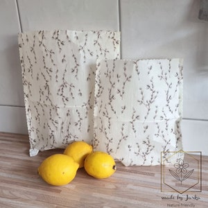 Organic beeswax bag &quot;Flowers 6&quot; snack, lunch bag, bread bag, food starter pack, handmade, organic beeswax, food wrap, zero waste