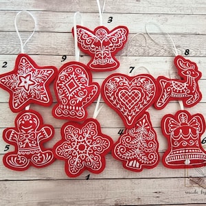 Geborduurde kerst hanger, kerstversiering, geborduurde vilten ornamenten, kerst vilt ornamenten, kerstversiering, kerstboom