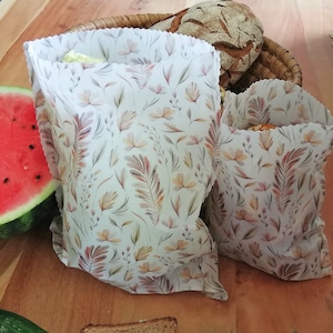 Organic beeswax bag &quot;Flowers 3&quot; snack, lunch bag, bread bag, food starter pack, handmade, organic beeswax, food wrap, zero waste