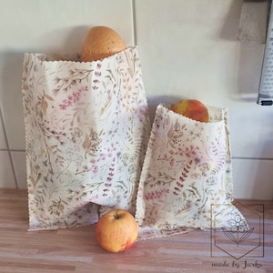 Organic Beeswax Bag &quot;Flowers 7&quot; Snack, Lunchbag, Bread Bag, Food Starter Pack, Handmade, Organic Beeswax, Food Wrap, Zero waste