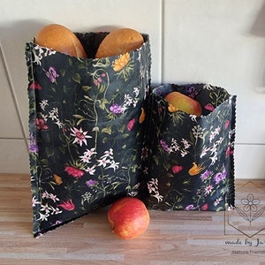Organic beeswax bag &quot;Flowers&quot; snack, lunch bag, bread bag, food starter pack, handmade, organic beeswax, food wrap, zero waste